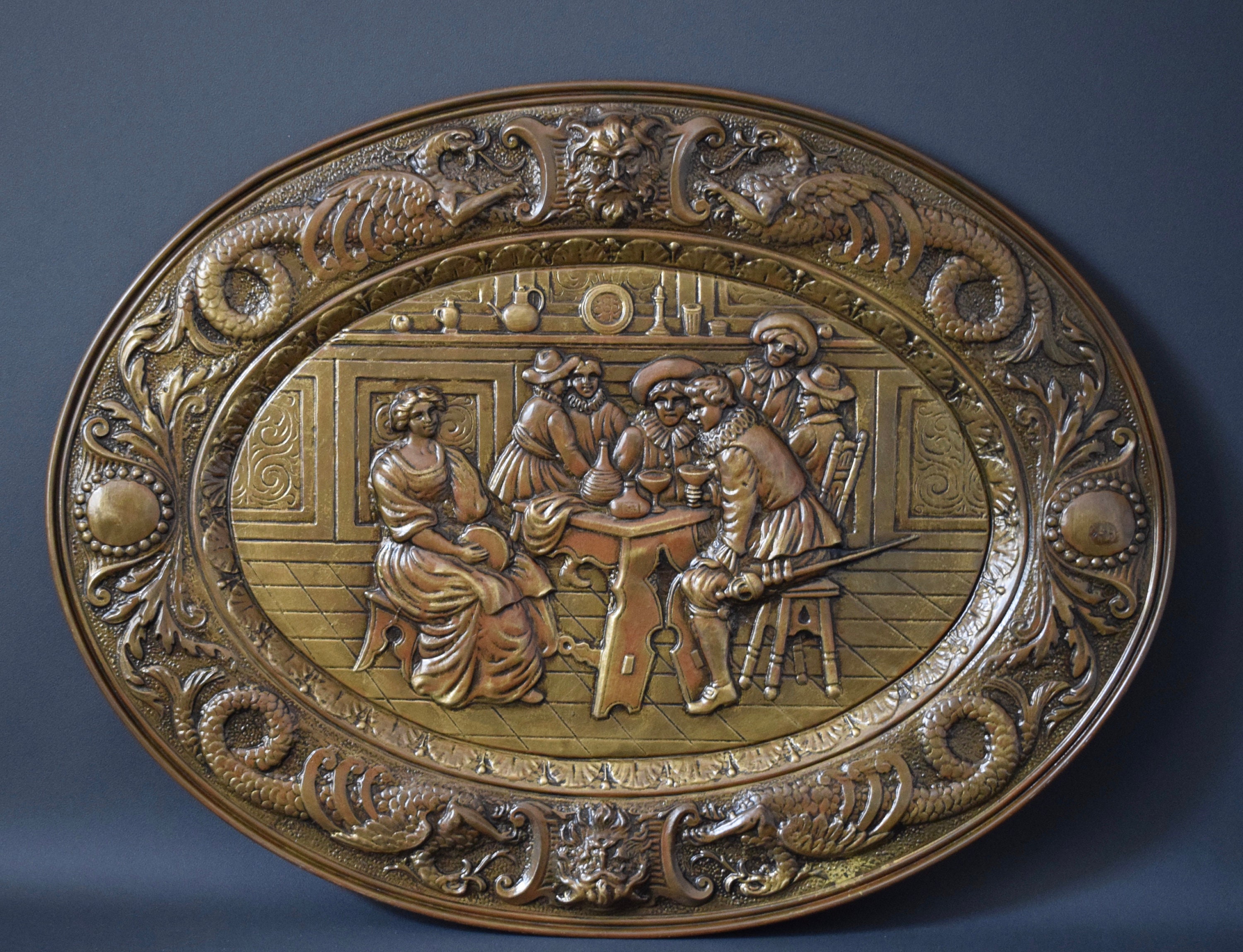 19Ème. C en Cuivre en Art Panneau de Panneau Plateau