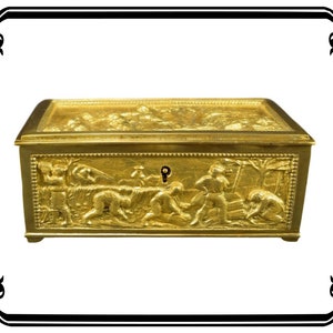 French Antique Bronze Style Casket Jewelry Box – Hand-Painted Rural Scenes