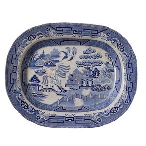 Antique English Blue Earthenware Platter Dish, serving dish, gift for her
