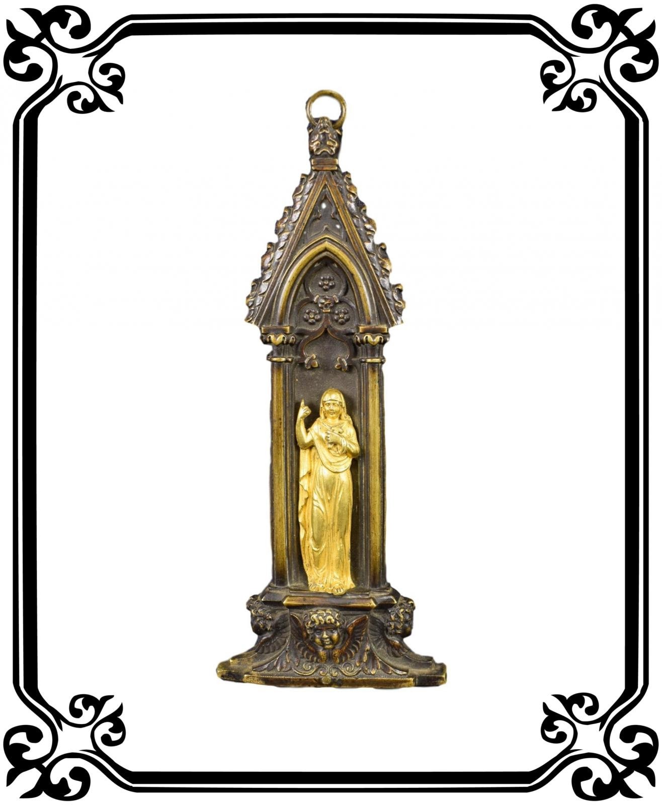 Plaque Antique Français Bronze de Mur Vierge Marie