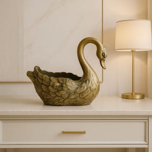 Antique French Bronze Planter, Figurative Swan, 1940s, elegant centerpiece, Gift for her