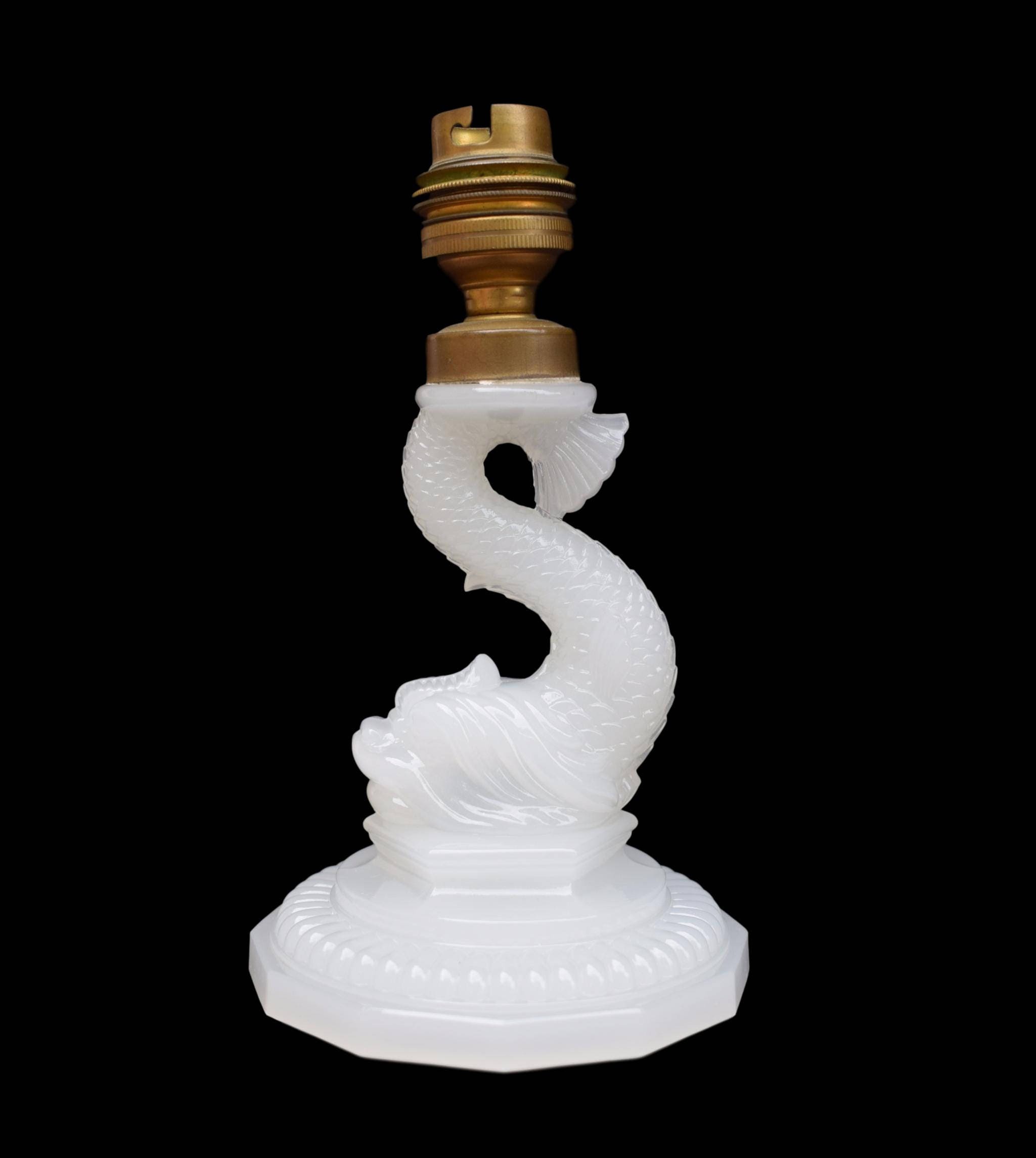 Français Antique Milk Opaline Glass Table Lamp - Neo Classical Portieux Vallerysthal Dolphin Base