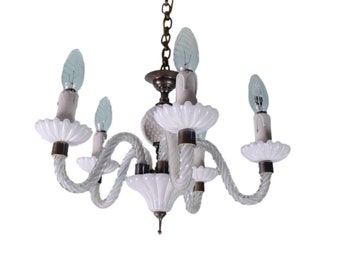 French Vintage White Opaline Chandelier 5 Lights, Celling light, Decorative home