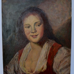 French Vintage  Woman Portrait Oil Painting by Henri Sigaud