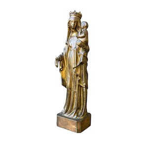 Antique French Virgin Mary and Child Crowned, Gilded Bronze, Religious Gift, 19th