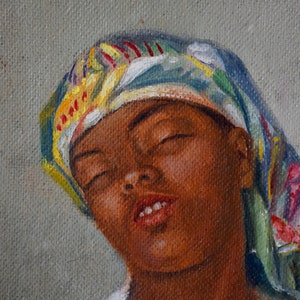 Français Peinture à lhuile orientaliste sur toile Portrait dune femme Main de Fatma image 3