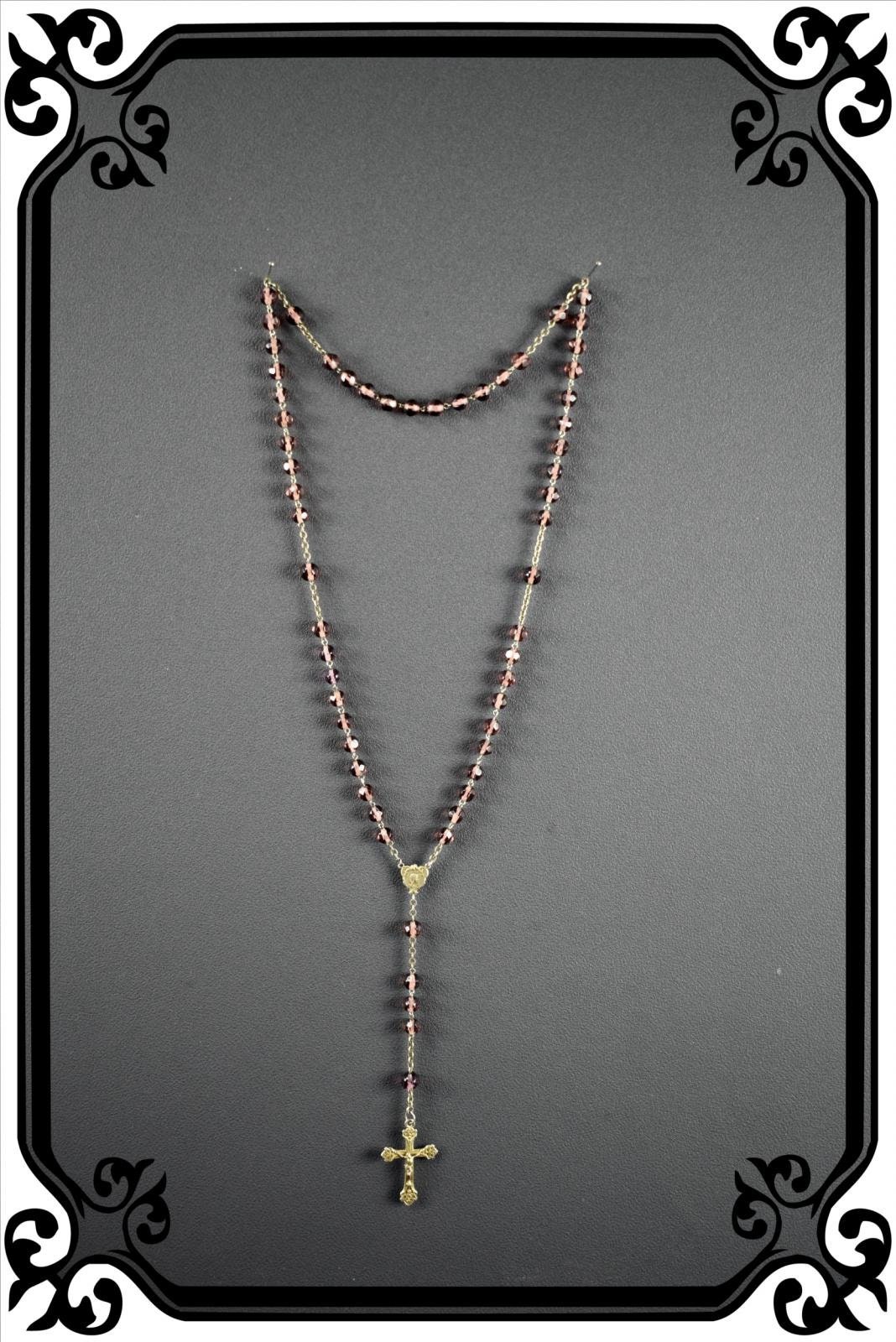 Vintage Français Art Nouveau Religieux Violet Cristal Perles Coiffées Argent Sterling