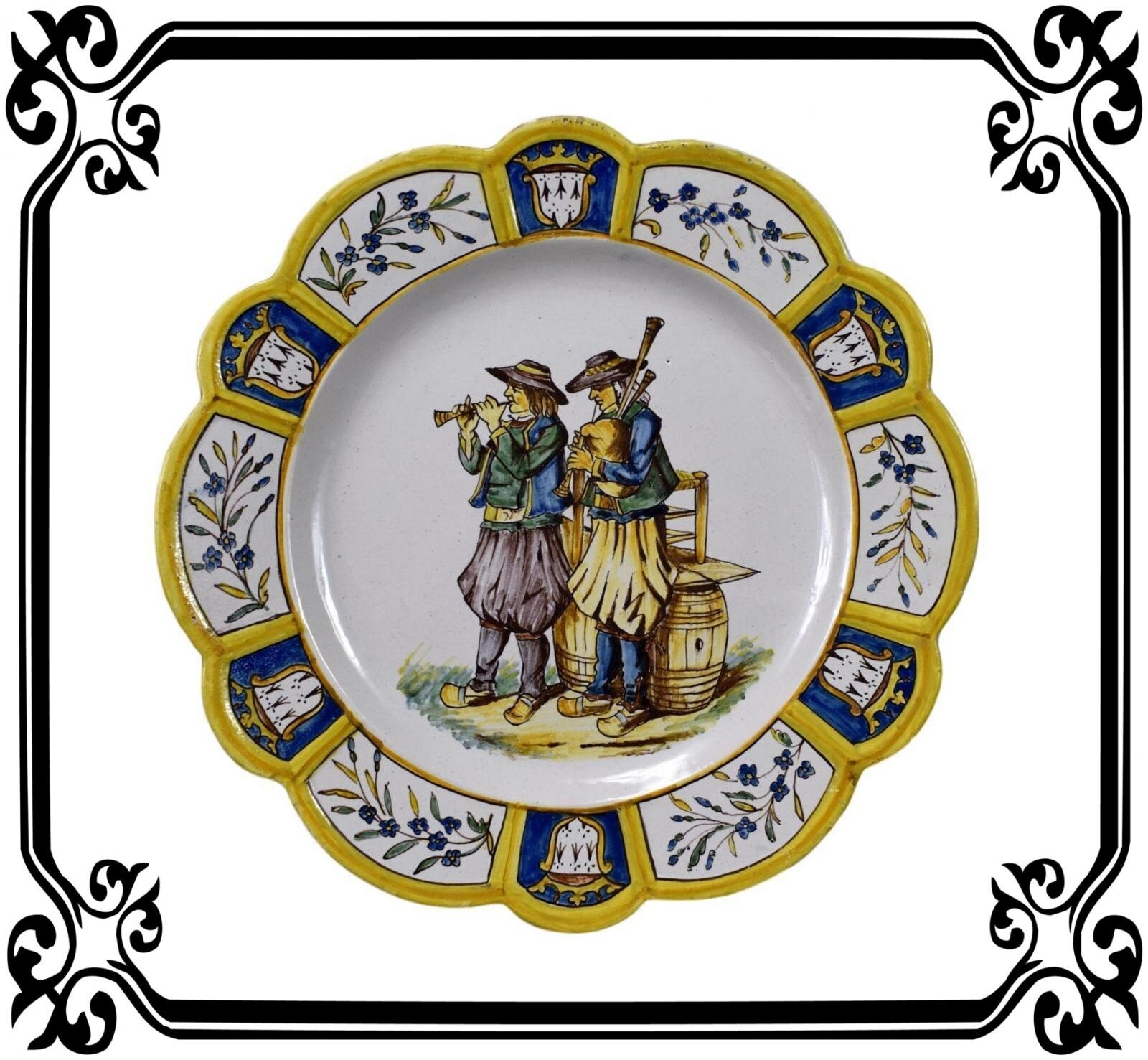 Antique Français Henriot Quimper Main Painted Plate Musicians Porquier Beau