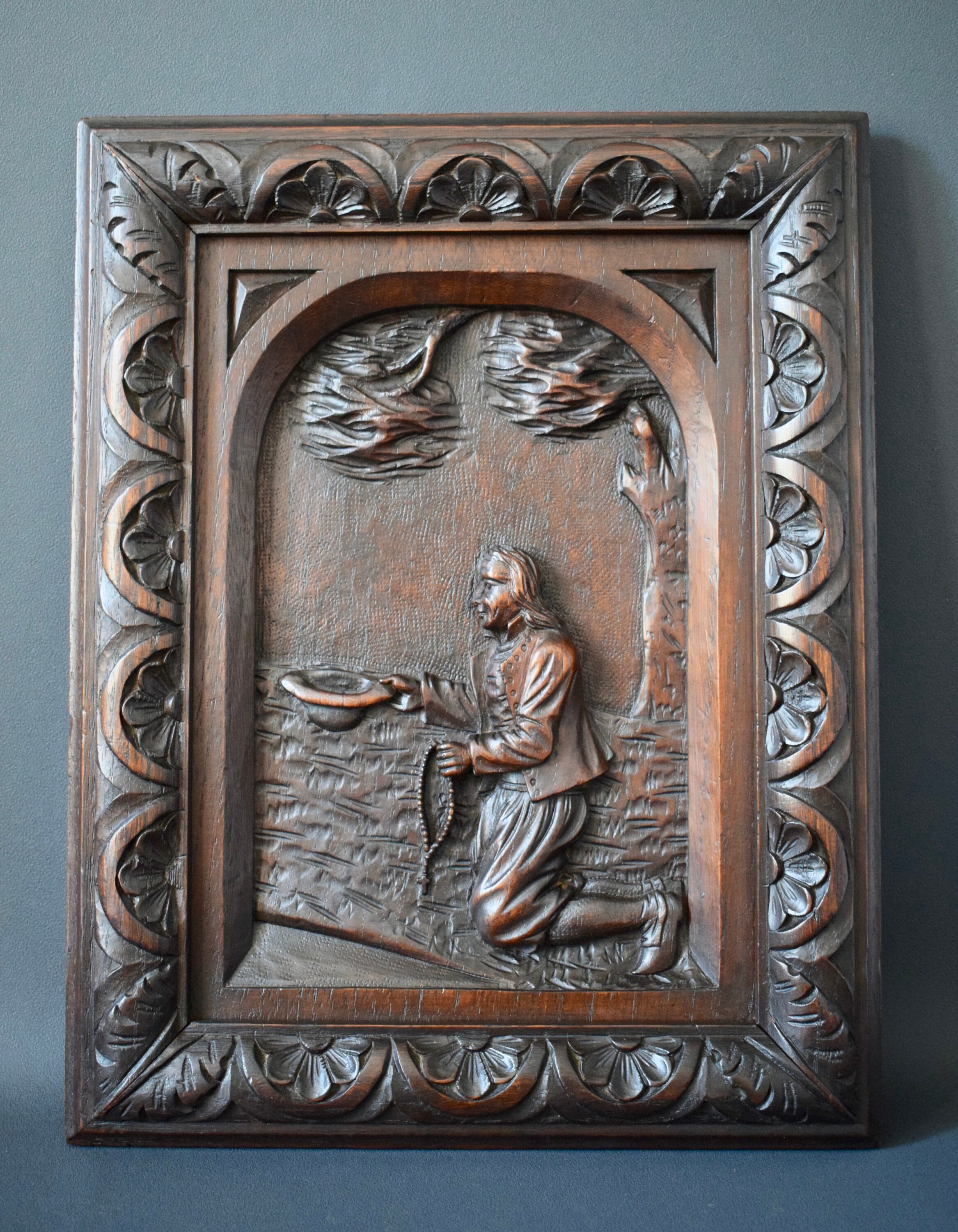 Panneau Antique de Mur en Bois Sculpté Main Bretagne Bretonne