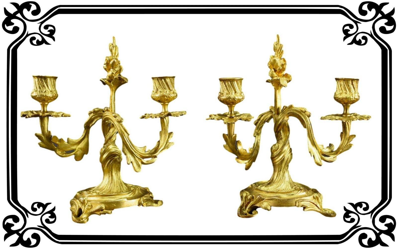 Vintage Français Paire de Chandeliers en Bronze Doré Louis Xv