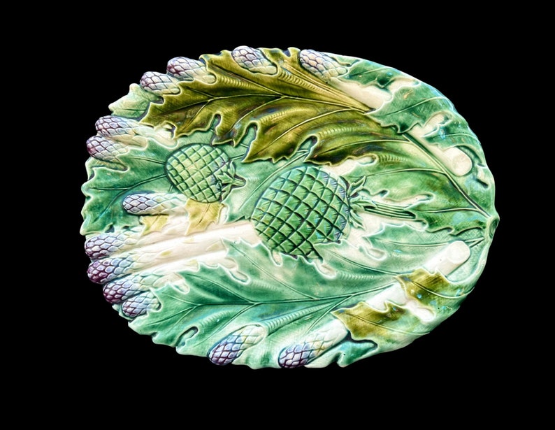 Antique French Majolica Serving Dish Asparagus and Artichoke Etsy