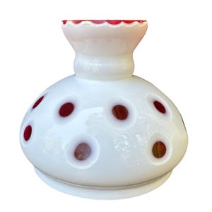 FENTON Cranberry Coin Dot Optic Opalescent Lamp Shade on Sugar
