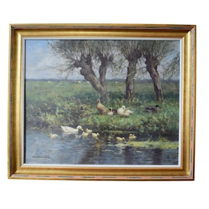 CONSTANT ARTZ Antique Dutch Oil Painting Signed, Ducks in Landscape, Dutch School Art (c.1900), Wall Art Gift