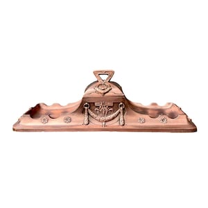 French Antique Louis XVI Style Inkwell, Coppered Spelter, Garland Decor, Vintage Desk Accessory, Father Gift