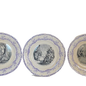 Set of 3 French Antique Joan of Arc Porcelain Plates – Choisy Le Roi, Life Scenes