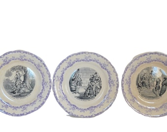 Platos antiguos franceses de porcelana de Juana de Arco – Choisy Le Roi, juego de 3