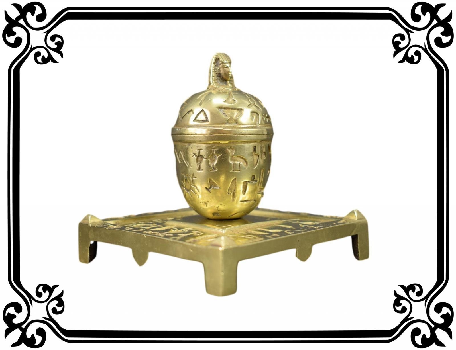 Vintage Français Art Déco Bronze Inkwell Sphinx