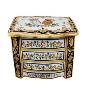 Antique DESVRES French Earthenware Box 19th Century Decorative Storage Box
