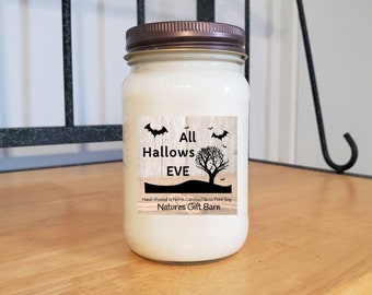 Fall Decor ALL HALLOWS EVE Halloween Candle wooden wick Soy Candle Cinnamon Clove Black Licorice Candle Fall Candle Autumn Candle Primitive