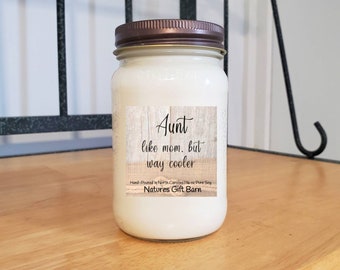 Aunt Like Mom Only Cooler wooden wick Mason Jar Candle Gift for Her Mother's Day Gift Primitive Decor Gift for Second Mom Gift for Auntie