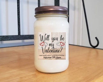 Will You Be My Valentine wooden wick Mason Jar Candle Gift for Her Gift for Him Valentines Day Gift for Girlfriend Boyfriend