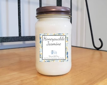 Honeysuckle Jasmine Candle, wooden wick Soy Candle in Mason Jar, Summer Candle, Spring Candle, Floral Candle, Farmhouse Candle, Handmade