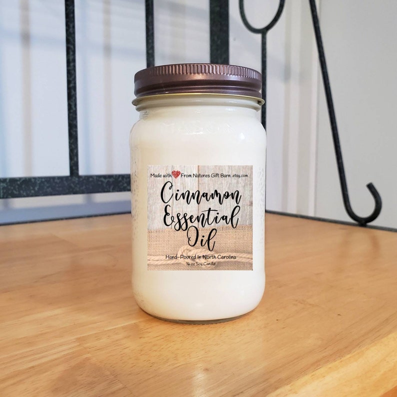 Cinnamon Essential Oil Candle Wood Wick Soy Candle in Mason Jar Holiday Candle Handpoured Candle Organic Candle Aromatherapy Candle