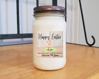 Happy Easter Personalized wooden wick Mason Jar Soy Candle Choose Your Scent Gift Gift for Her Gift For Him Cute Easter Decor Bunny Rabbit
