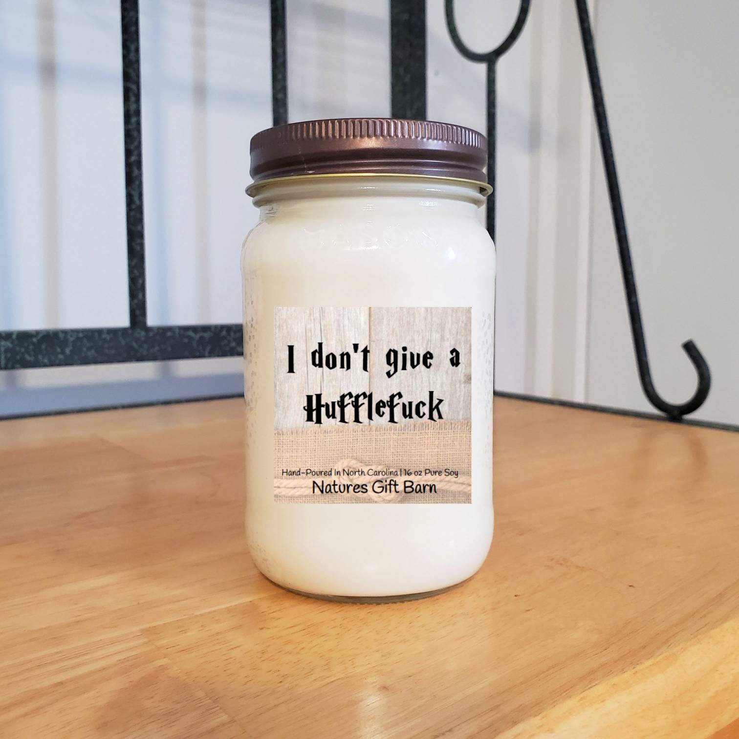 I don't give a Hufflefuck Wood Wick Mason Jar Candle Harry Potter…