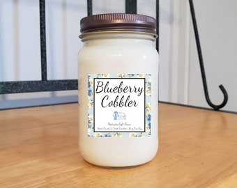 Blueberry Cobbler Candle, wooden wick Soy Candle in Mason Jar, Blueberry Pie Candle, Bakery Candle, Dessert Candle, Country Primitive Decor