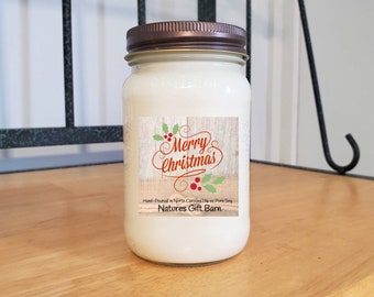 Merry Christmas Candle Decor Holiday Candle Country Primitive Decor Secret Santa Gift Scented Soy Candle wooden wick Candle Mason Jar Candle