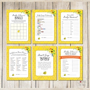 Bee Baby Shower Games, Honey Bee Shower Games, Printable Baby Shower Games Bee theme, Sweet As Can Bee Baby Shower theme, Bumble Bee Games
