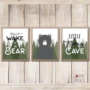 Bear Nursery Print, Little Bear Nursery Decor, Don&#39;t Wake the Bear Print, Woodland Nursery Decor, Little Bear Cave Nursery Print, Bear Decor