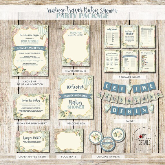 Travel Baby Shower Package Vintage Map Baby Shower Decor Hot Etsy