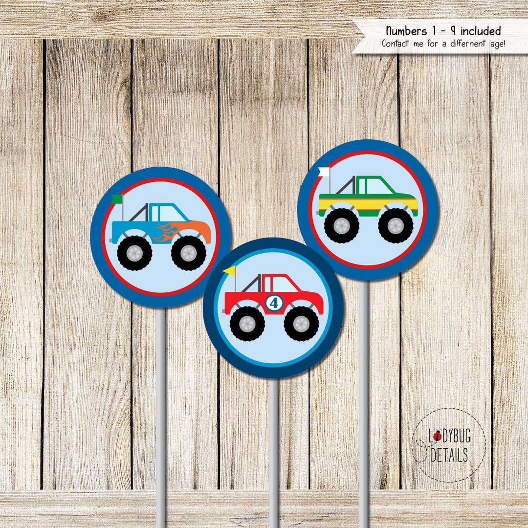 Monster Truck Cupcake Toppers, Monster Truck Birthday Cupcake Toppers ...