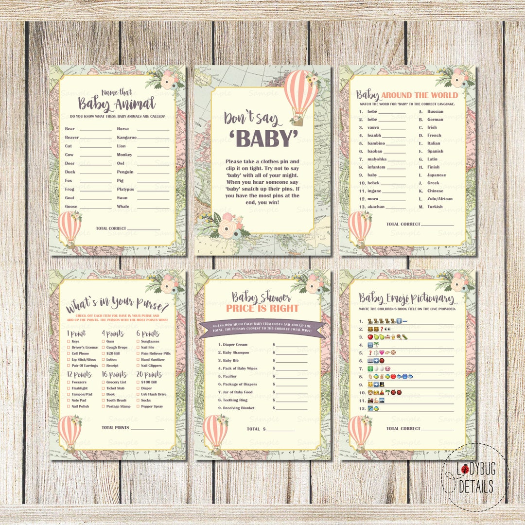 Travel Baby Shower Games, Hot Air Balloon Baby Shower Games, Printable ...