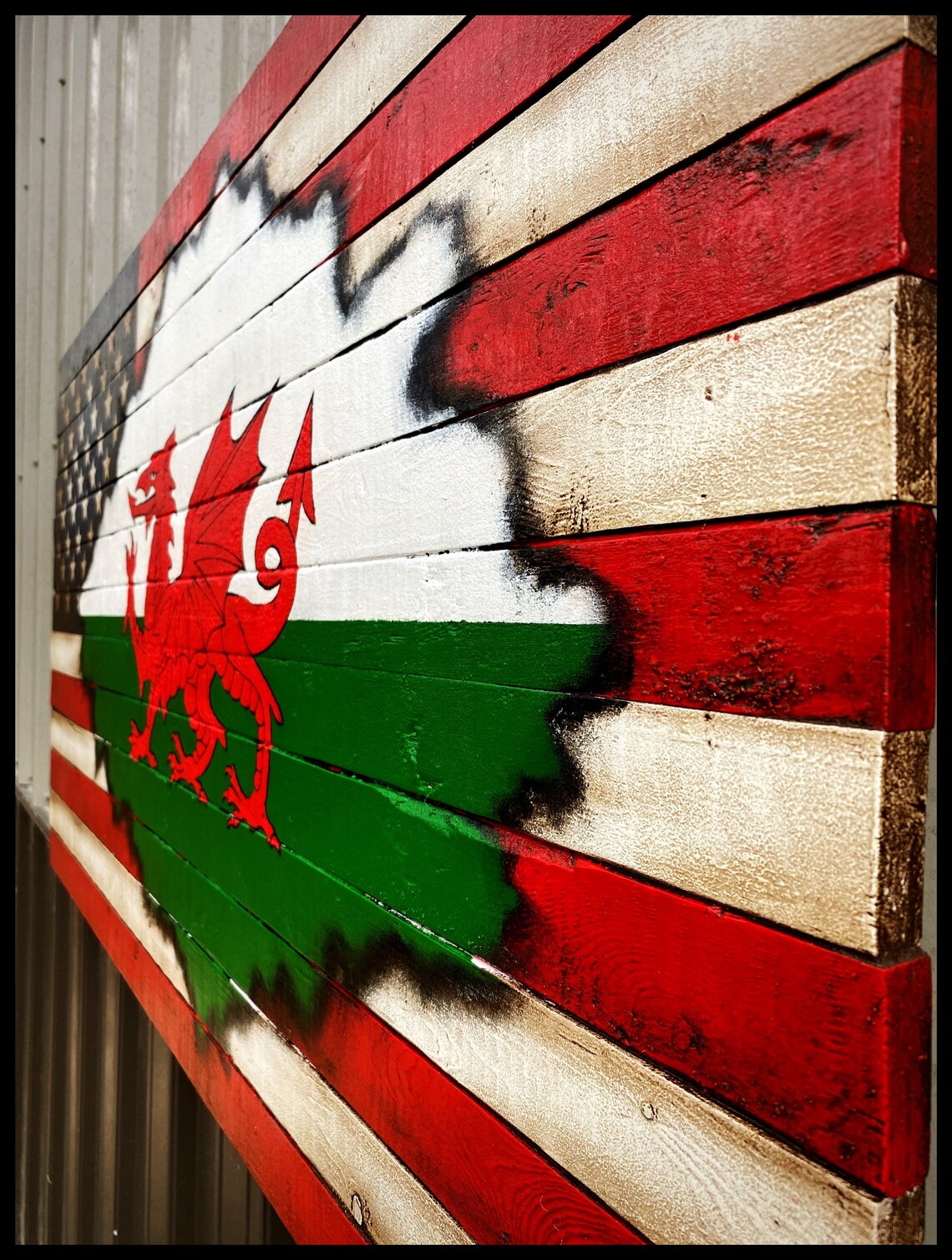 American Welsh Flag Flag of Wales American Flag Wood Flag Etsy