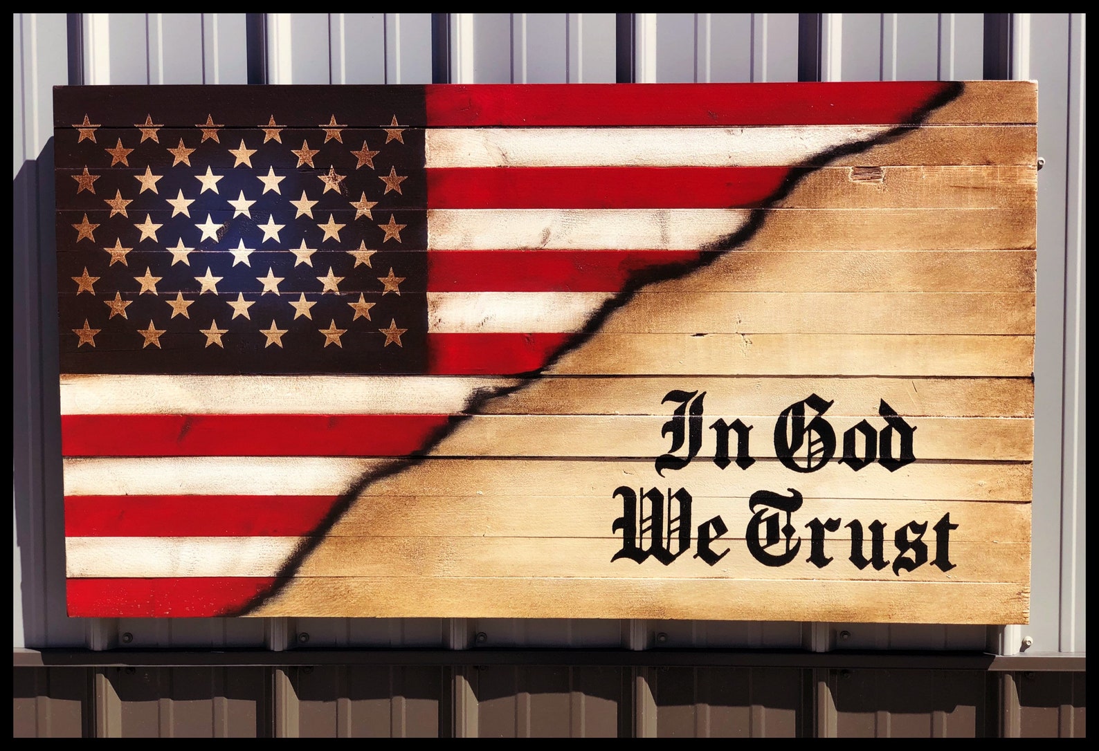 American Flag Wood Flag in God We Trust Rustic Flag | Etsy