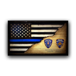 American Police Flag, Law Enforcement Flag, Police Retirement Gift, Rustic Wooden Flag