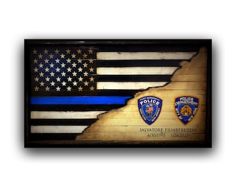 American Police Flag, Law Enforcement Flag, Police Retirement Gift, Rustic Wooden Flag