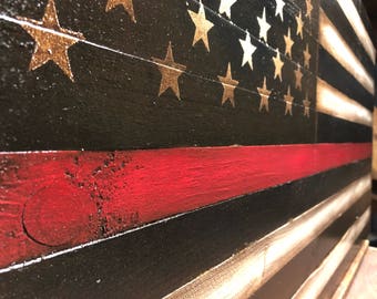 Thin Red Line Flag, Wooden Red Line Flag, Firefighters Flag, Firemens Flag, Firefighter Sign, Thin Red Line