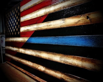 American Blue Line Flag, Wooden Blue Line Flag, Rustic Police Flag, Law Enforcement Flag, Police Gifts, Thin Blue Line, Police Retirement
