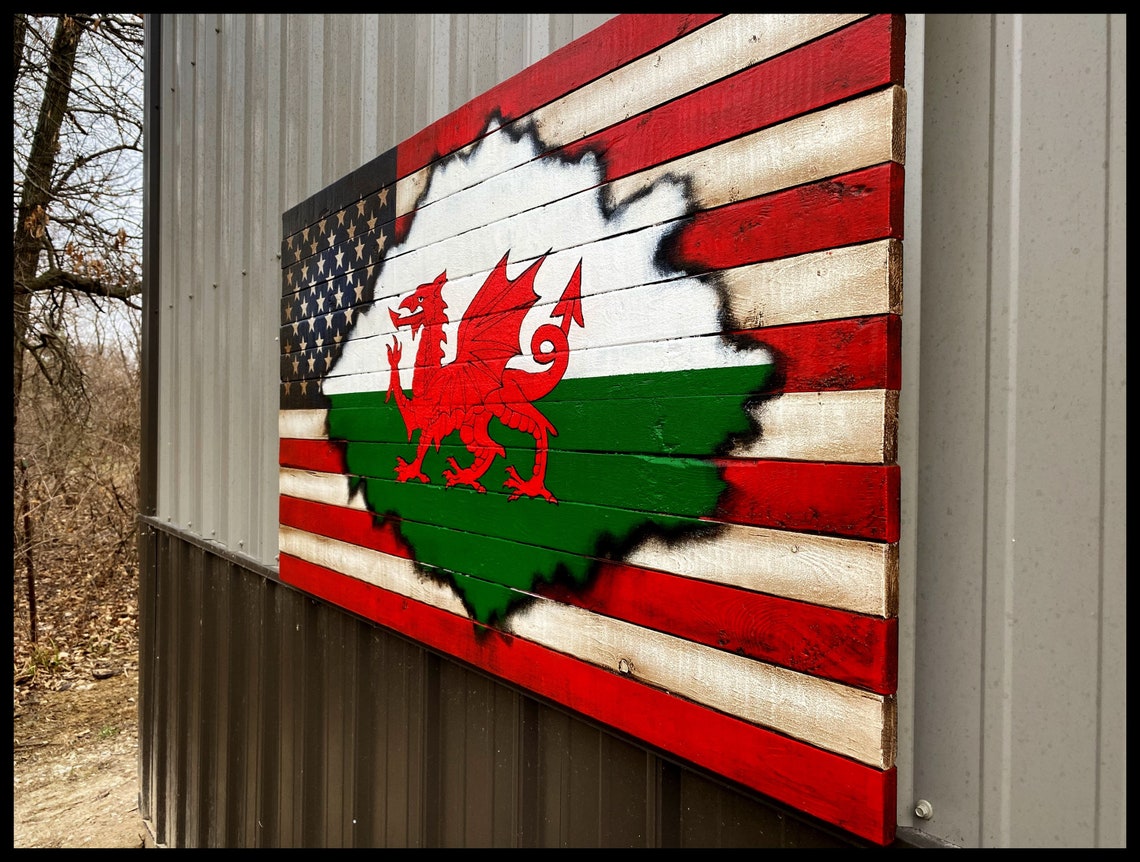 American Welsh Flag Flag of Wales American Flag Wood Flag Etsy UK