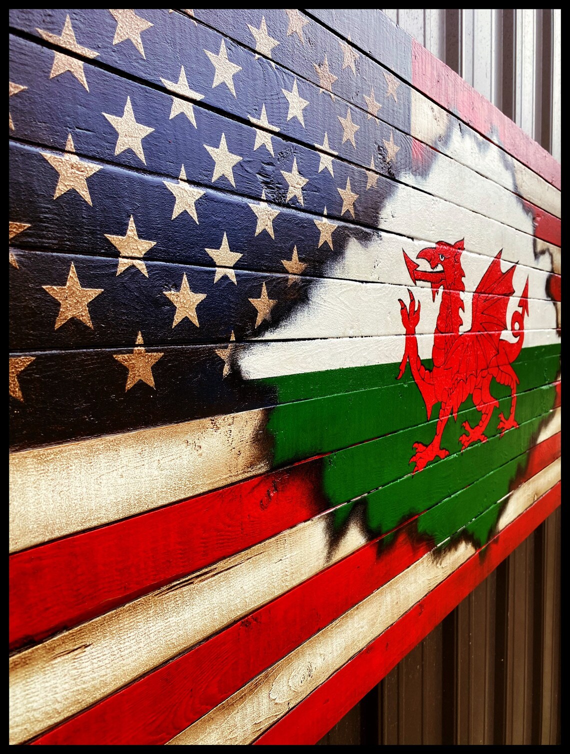 American Welsh Flag Flag of Wales American Flag Wood Flag Etsy