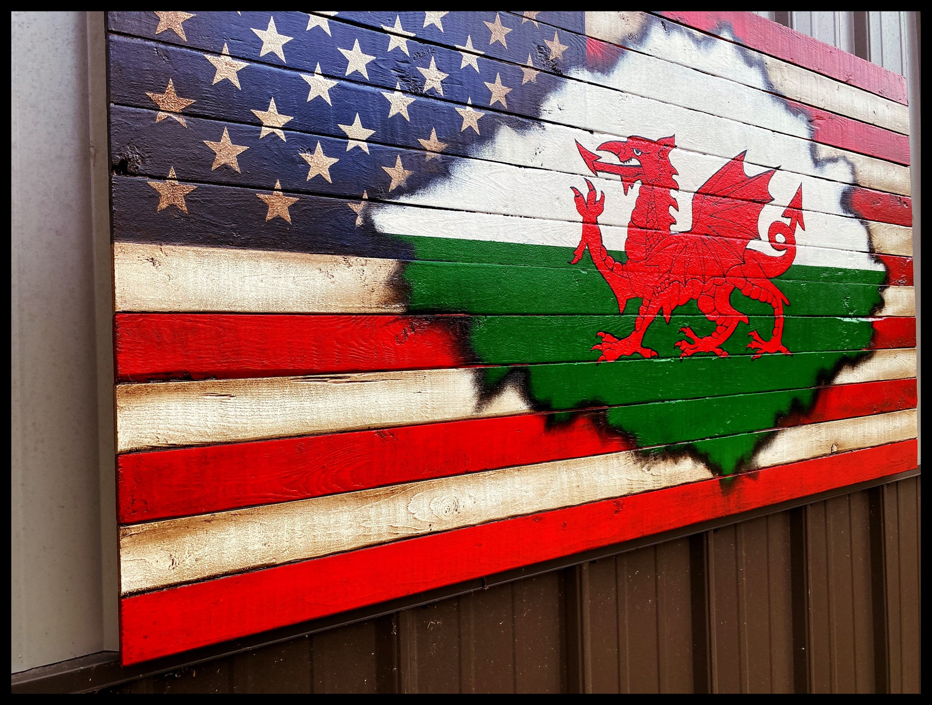 American Welsh Flag Flag of Wales American Flag Wood Flag Etsy UK