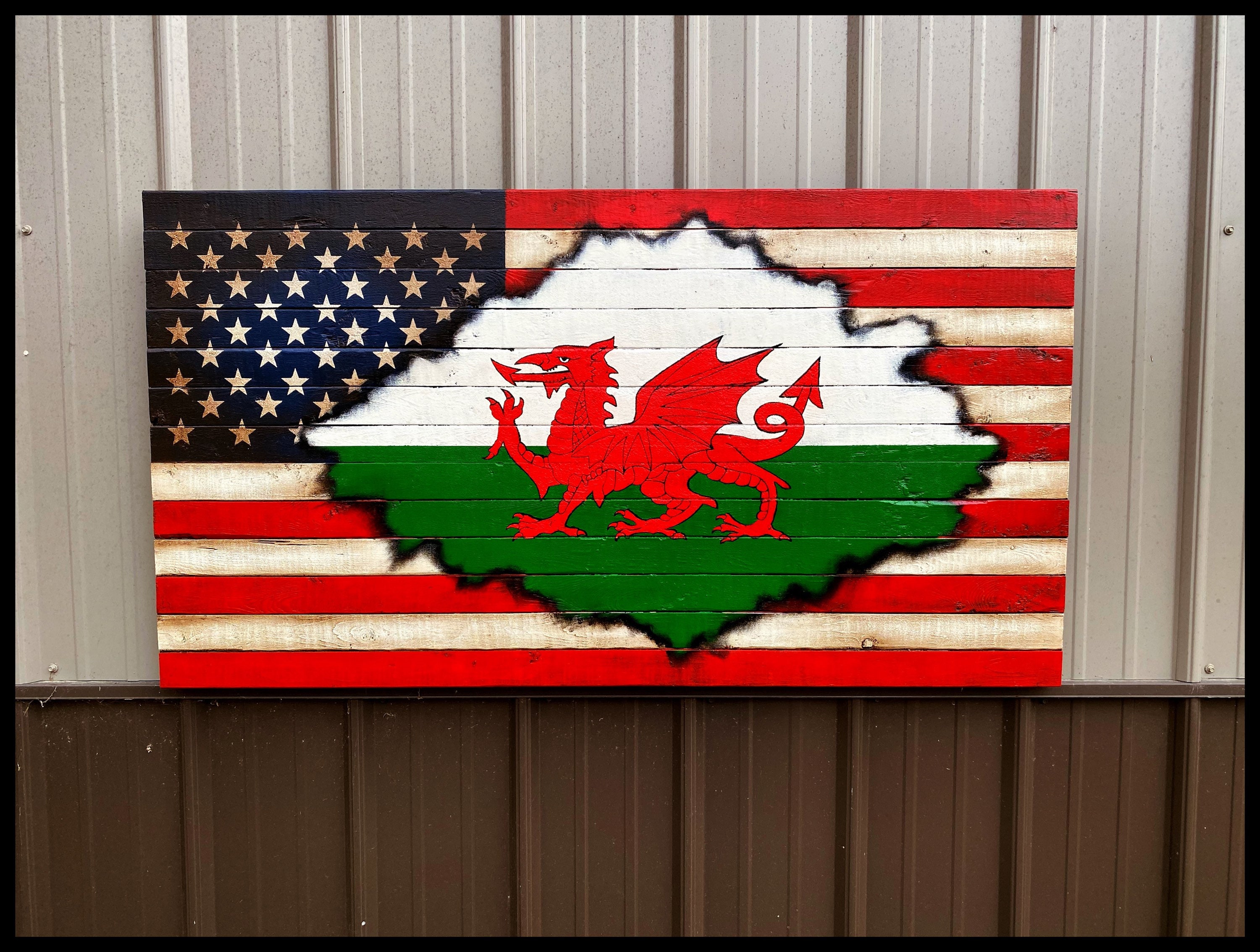 American Welsh Flag Flag of Wales American Flag Wood Flag Etsy UK