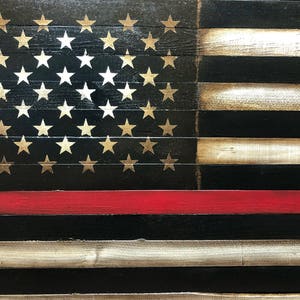Thin Red Line Flag, Wooden Red Line Flag, Firefighters Flag, Firemens Flag, Firefighter Sign, Thin Red Line