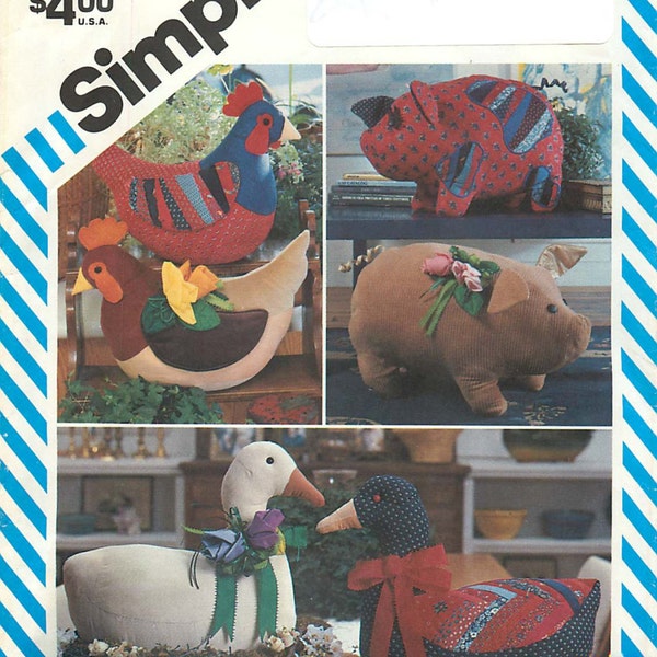 Simplicity  6148 Sewing Pattern for Hen, Pig and Goose Stuffed Animals