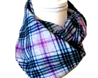 Men or Women's Blue, Pink & Gray Plaid Flannel Fall or Winter Infinity Scarf.  40 Inches Long, 9 Inches Wide.
