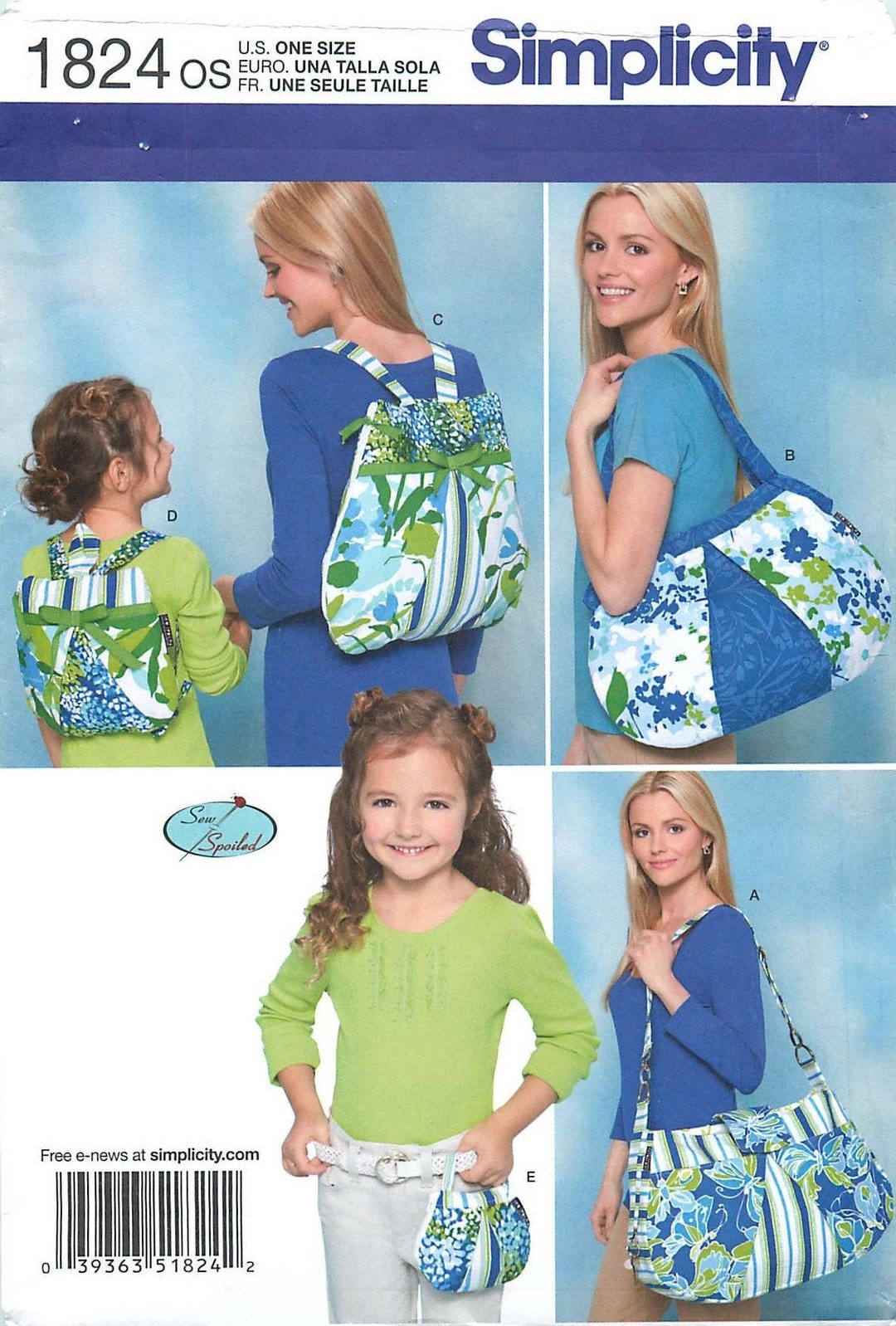Simplicity 1824 Sewing Pattern for Five Styles of Bag Including ...